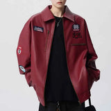 Trendy Retro Embroidered Leather Racing Jacket