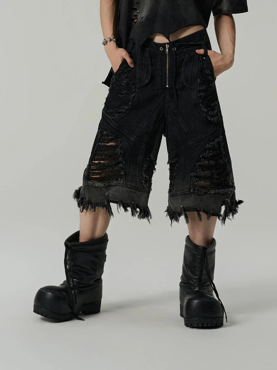 Vintage Patchwork Frayed Denim Jorts