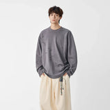Used-Look, einfarbiges Langarm-T-Shirt mit Rundhalsausschnitt