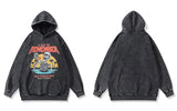 Breathable Oversized Gothic Skull Washed Print Hoodie