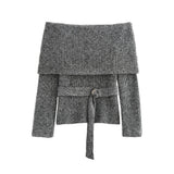 Casual Solid Knitting Slash Neck Sweater