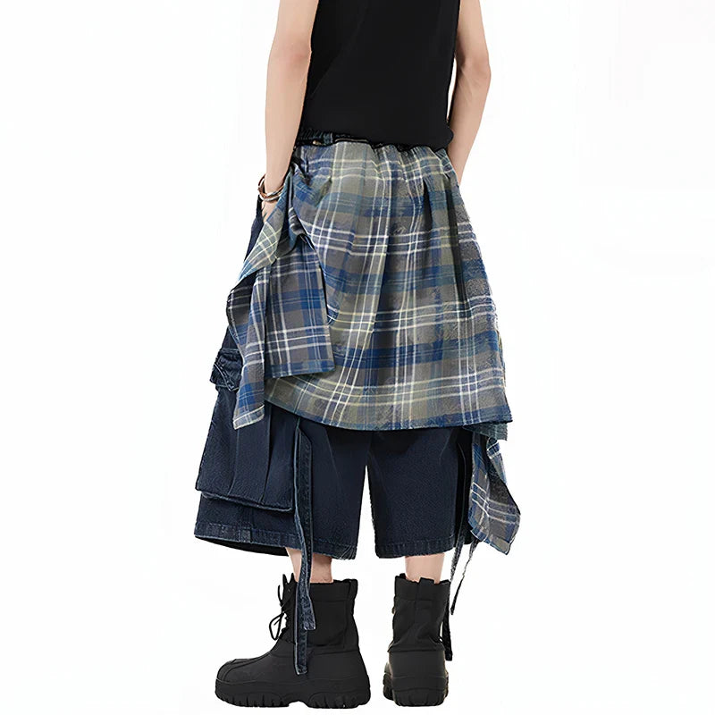 Customizable Plaid Hem Cropped Denim Jorts