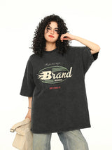 T-shirt ample en coton imprimé alphabet vintage