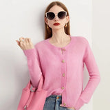Women Pink French Knitted Button Cardigan