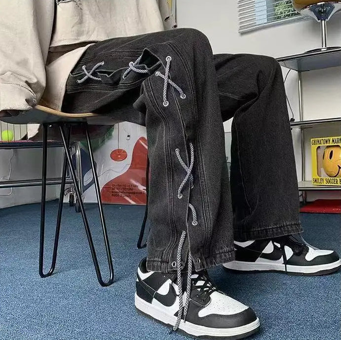 Streetwear Lace-Up Casual Denim Boyfreind Jeans