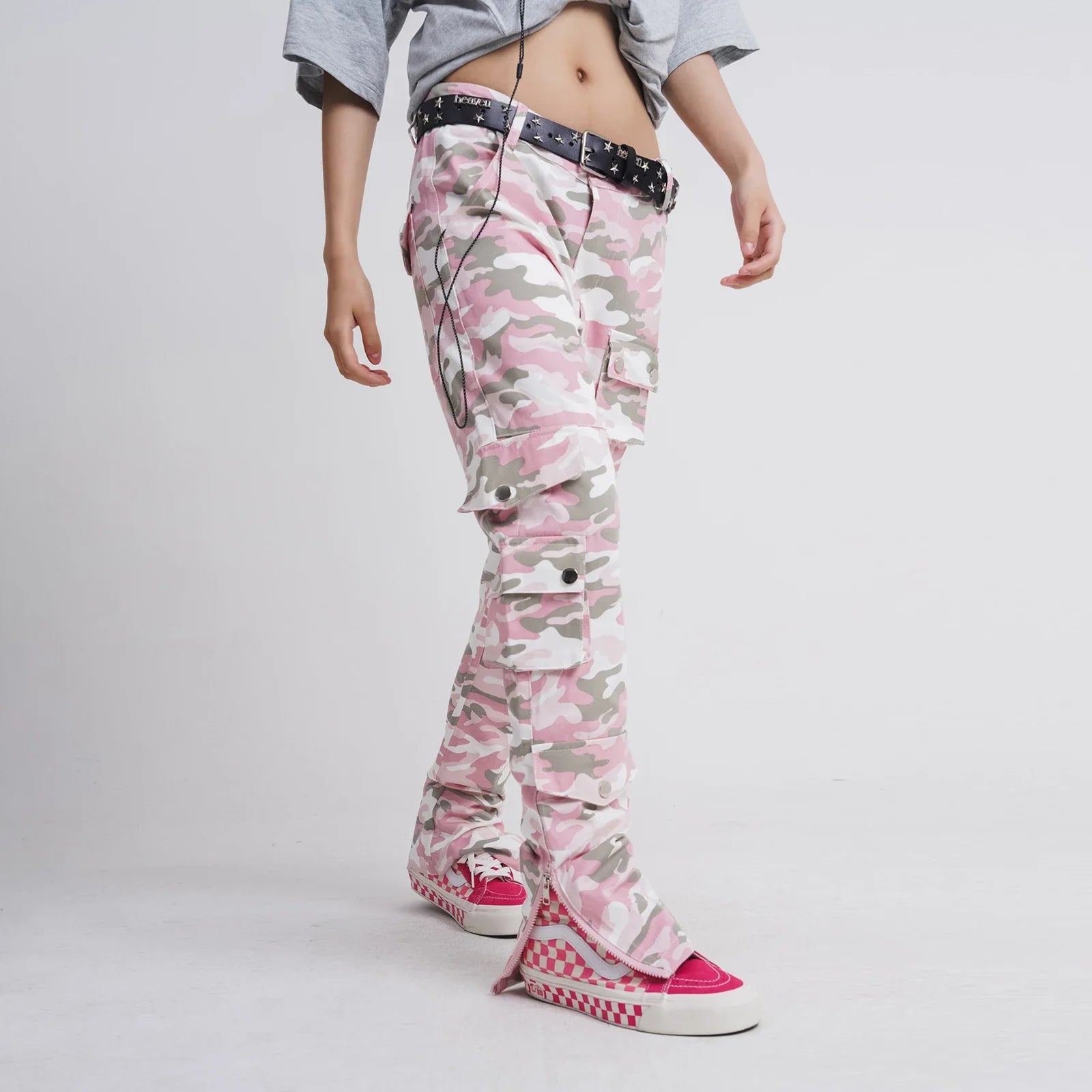 Pinkfarbene Camouflage-Hip-Hop-Cargohose