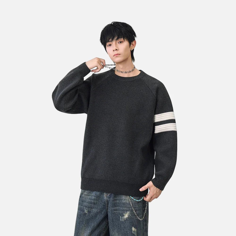 Striped Knit Crewneck Raglan Sleeve Sweater