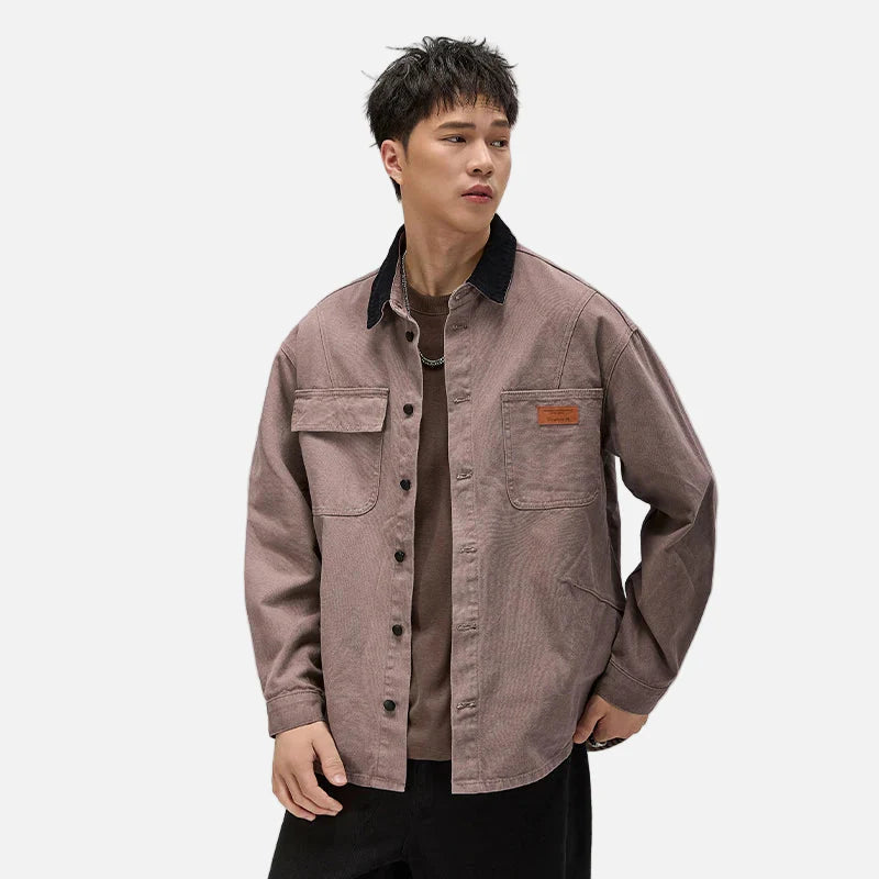 따뜻한 콘트라스트 칼라 루즈핏 캐주얼 재킷