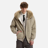 Streetwear Striped Fur Hooded Knit Cardigan