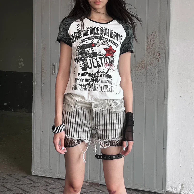 Vintage Grunge Aesthetic Low Rise Denim Shorts