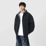 Plaid Zip-Up Casual Loose Hooded Sweatshirt