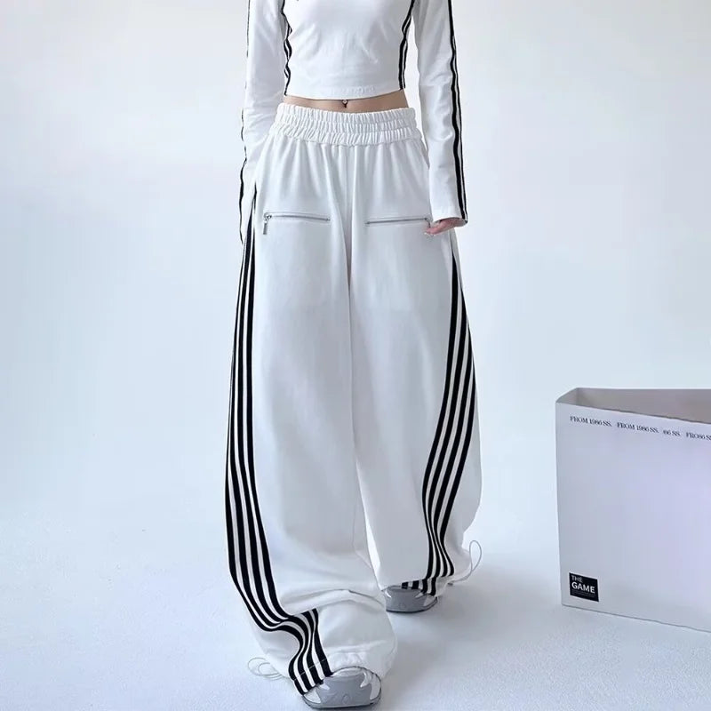 Y2K Jogginghose mit elastischem Bund, Patchwork-Streifen