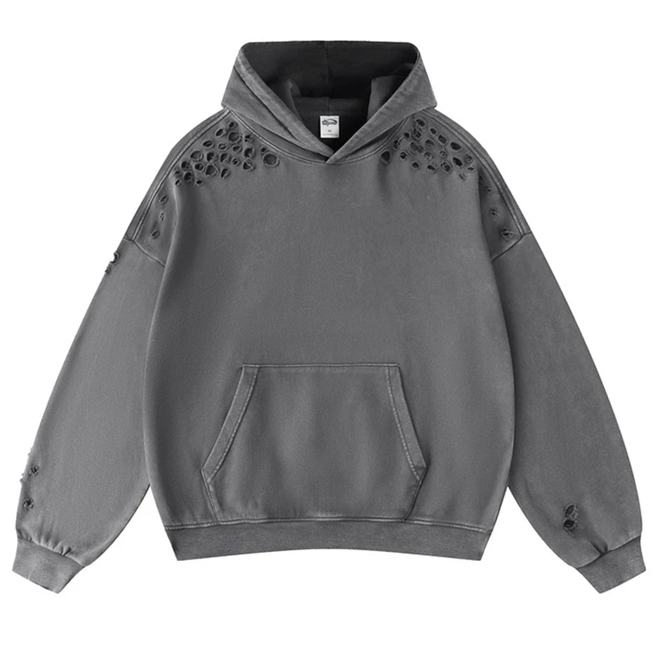 Men Vintage Ripped Oversized Hoodie
