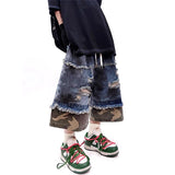 Retro Camouflage Splicing Denim Jorts