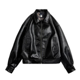 Damen Retro Schwarze Motorradlederjacke