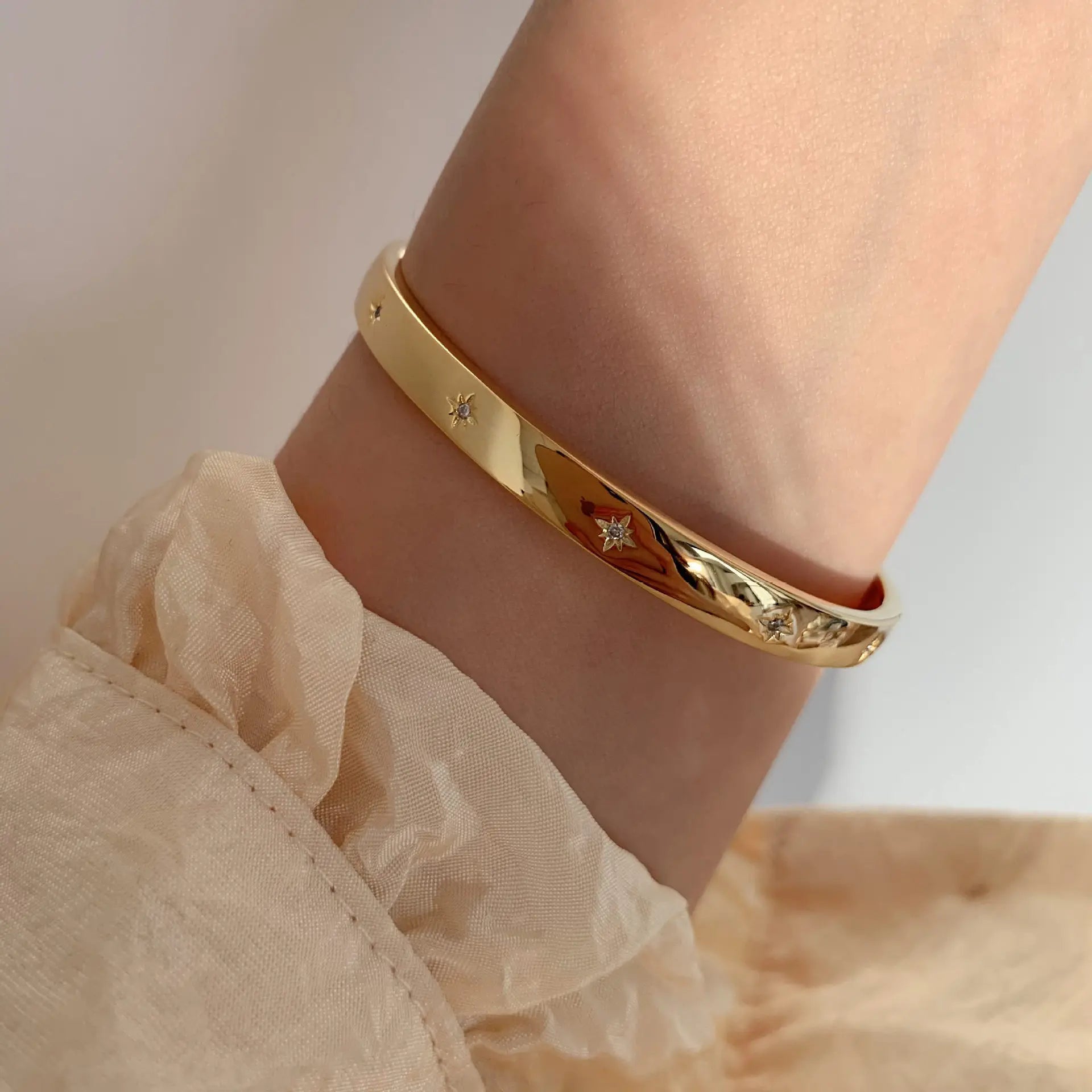 Golden Smooth Stars Sterling Silver And Golden Bracelet