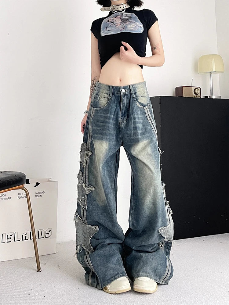 Y2K Star Striped Baggy Jeans