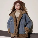 Women Stylish Warm Fleece Cowboy Denim Jacket