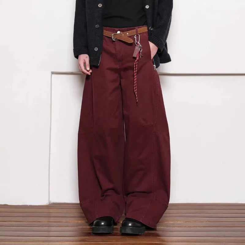 Spliced Scimitar Cotton Casual Wide Leg Pants
