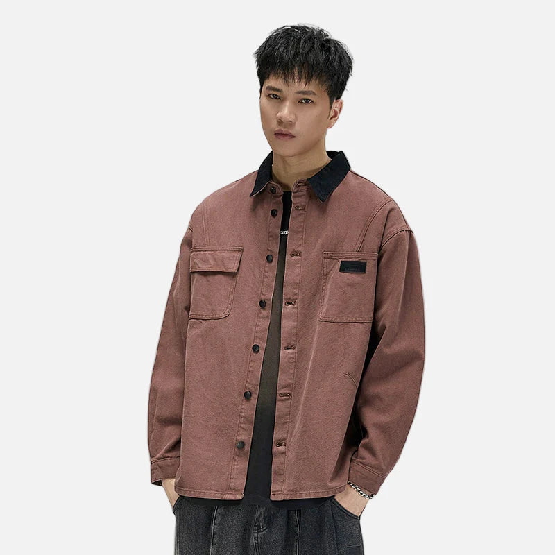 따뜻한 콘트라스트 칼라 루즈핏 캐주얼 재킷