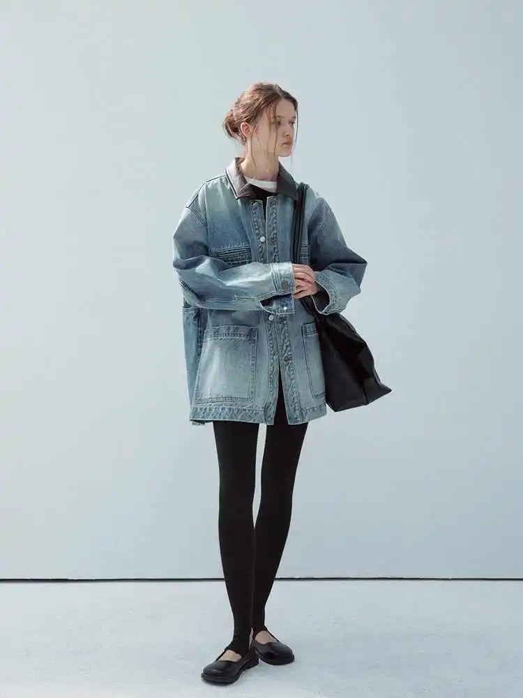 Retro Loose French Splicing Denim Jacket