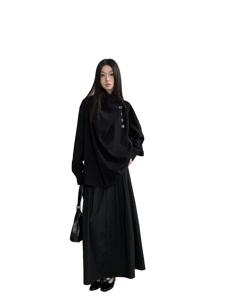 Irregular Black Oversized Designer Shirt For Women Long Sleeve Top High Fashion Trending Clothing
