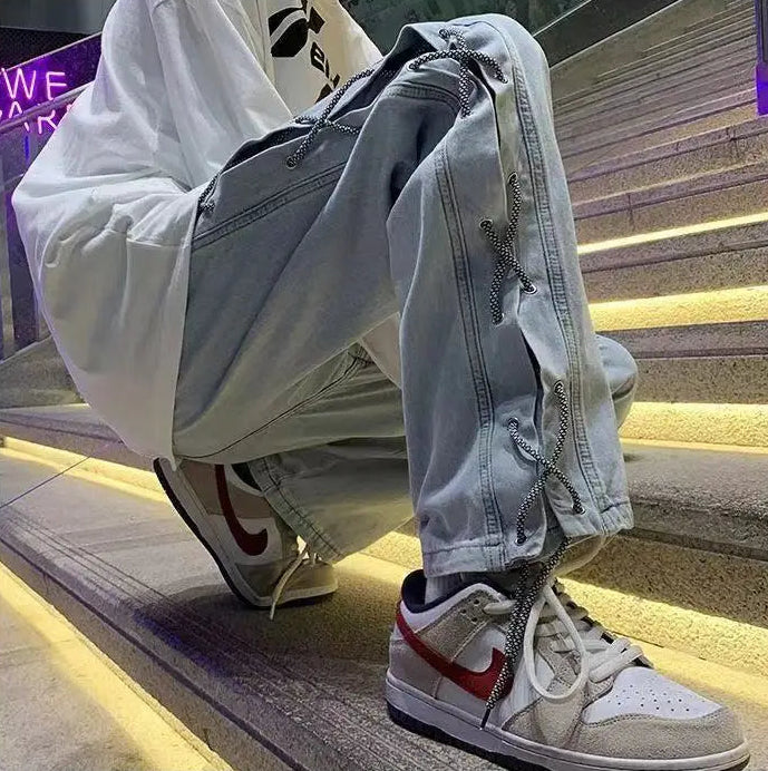 Streetwear Lace-Up Casual Denim Boyfreind Jeans