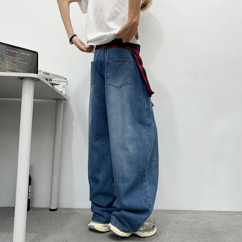 Retro Cool Plaid Printed Loose Denim Jeans