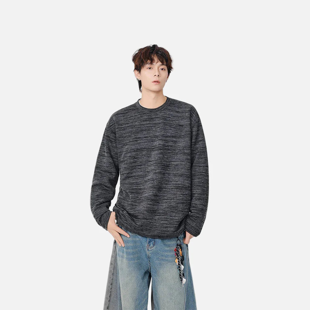 Textured Knit Crew Neck Long Sleeve Sweatshirt