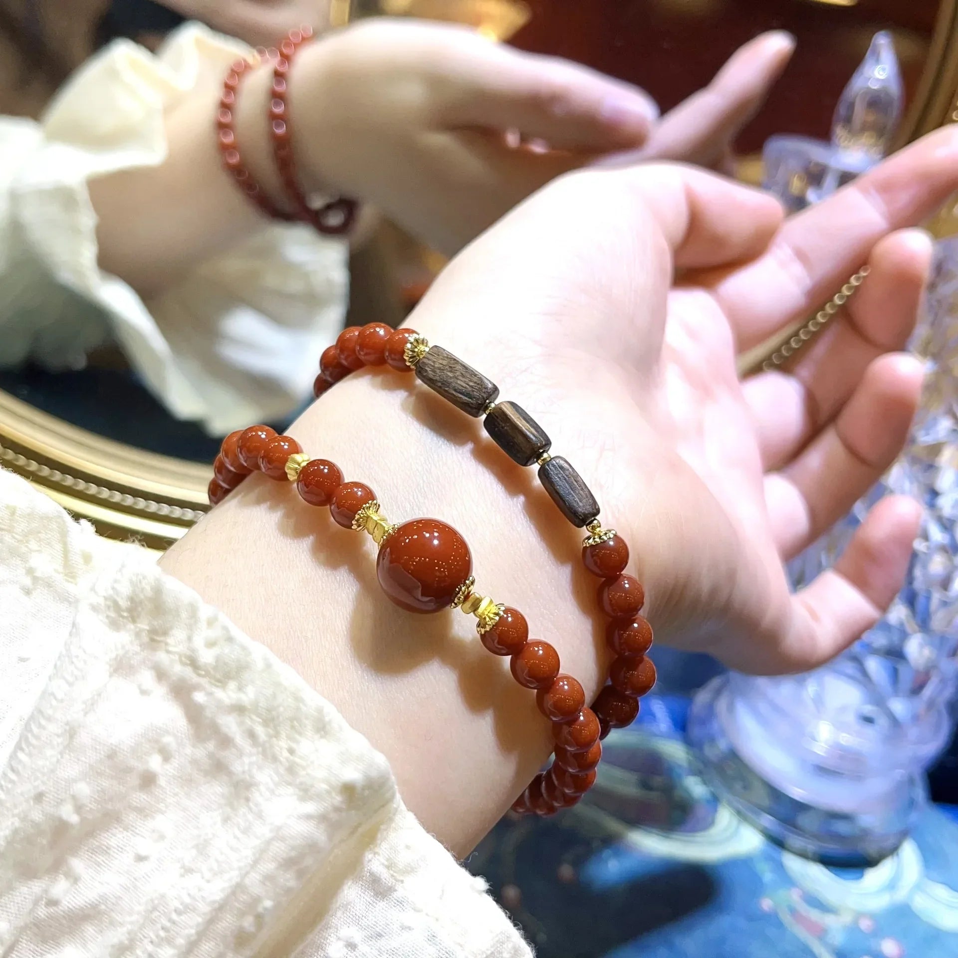Vibrant Red Agate Double Circle Bracelet