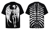 ゴシック エンジェル スカル スケルトン グラフィック プリント Tシャツ