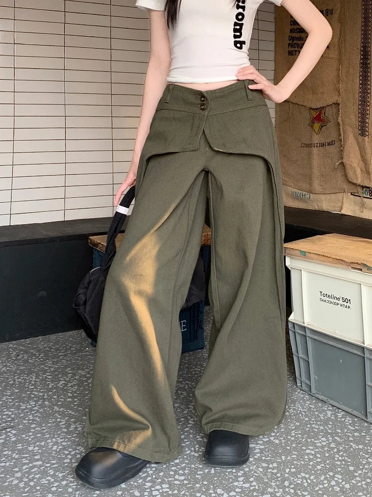 빈티지 아미 그린 패치워크 배기진