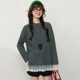 Contrast Stripe Lace Long-Sleeve Sweatshirt