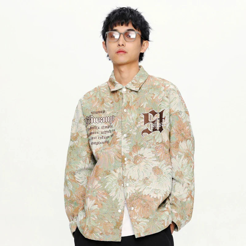 Trendy Gothic Daisy Print Varsity Jacket