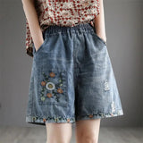 Flower Vintage Embroidery Denim Shorts