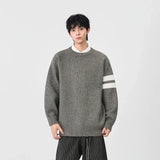 Striped Knit Crewneck Raglan Sleeve Sweater
