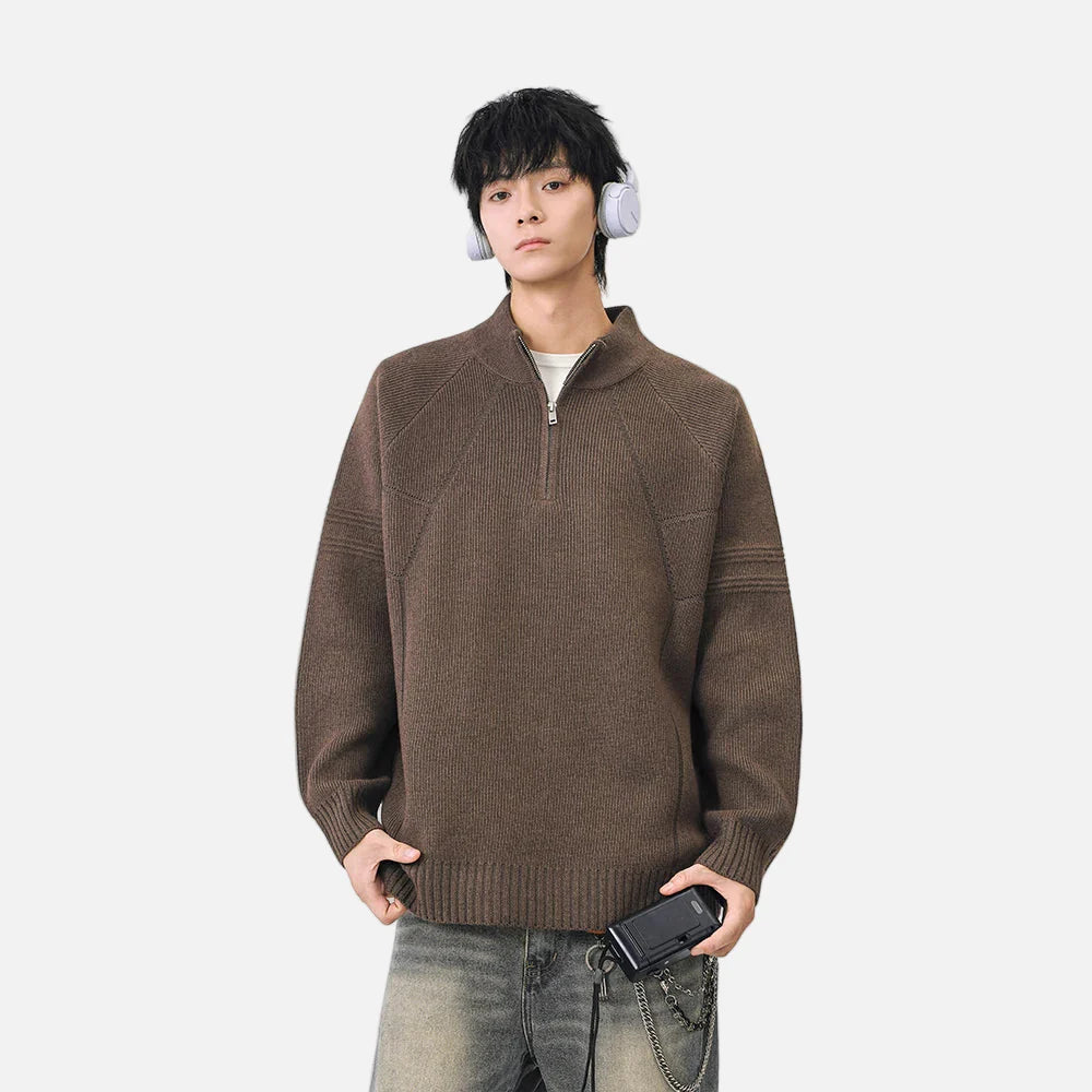 Cozy Ribbed Knit Mock Neck Half Zipper Sweater