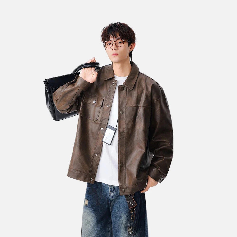 Trendige Jacke mit Reversknopf aus Kunstleder