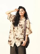 Chemise décontractée à imprimé papillon pour femme
