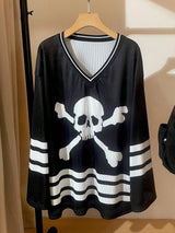 Breathable Mesh Printed V-Neck Long Sleeve T-Shirt