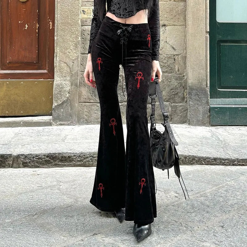 Velvet High Waist Flare Pants
