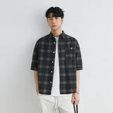 Chemise à carreaux oversize décontractée pour homme, col à revers, boutons
