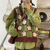 Retro Flower Grid Sweater Vest