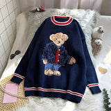Damen-Strickpullover mit niedlichem Vintage-Bärenmotiv