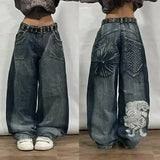 Y2K Embroidered Wide-Leg Jeans