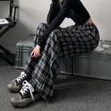 Black Plaid Oversized Sweatpants