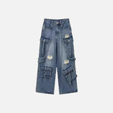 Destroyed Low Rise Loose Fit Cargo Jeans