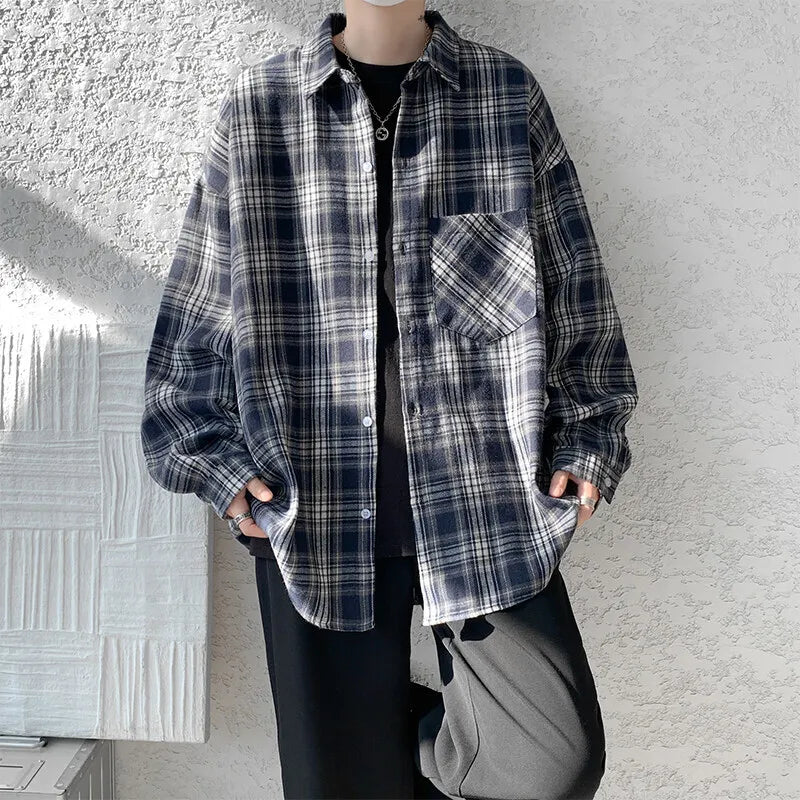 Chemise homme décontractée à carreaux rétro