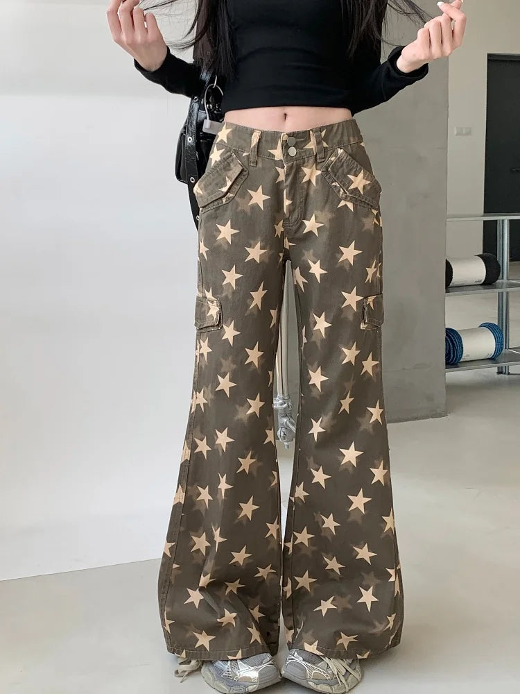 Y2K 스타 프린팅 사이버 슬림 진