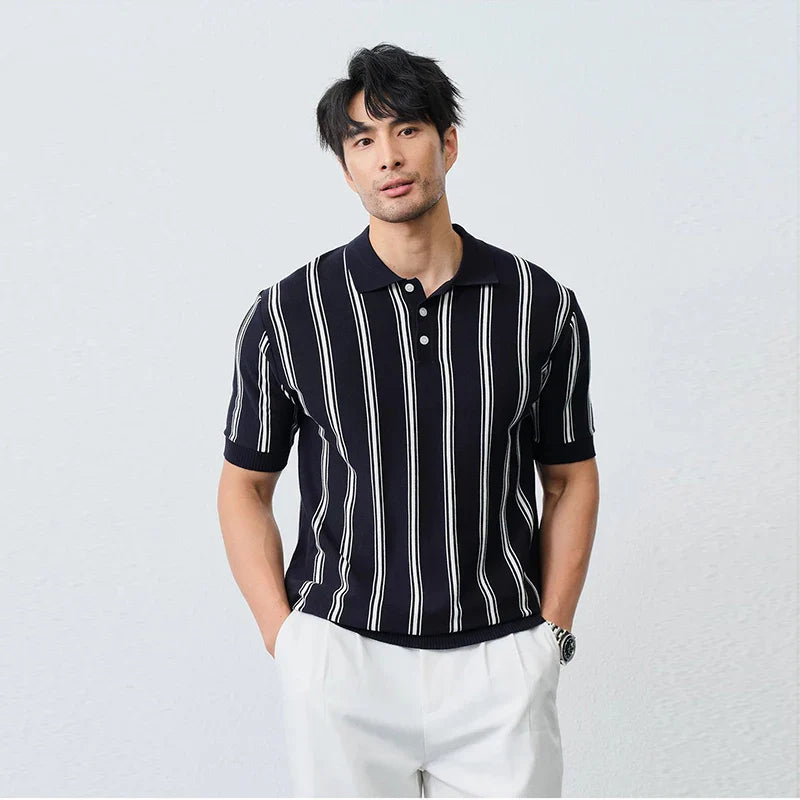 남성용 럭셔리 스트라이프 캐주얼 비즈니스 폴로 티셔츠